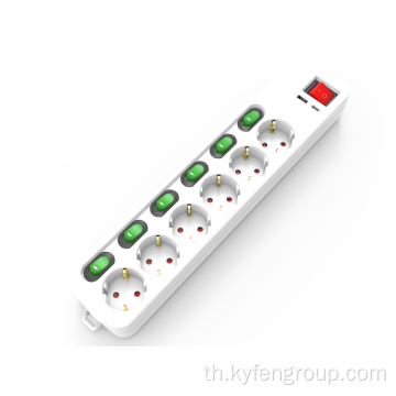 2.4A 2 พอร์ต USB 5V 6-ontlet Power Strip